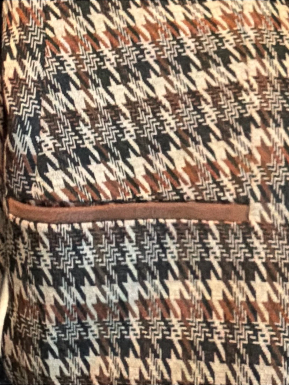 Tommy Hilfiger Houndstooth Longline Blazer Jacket Brown Faux Suede Elbow Size 10